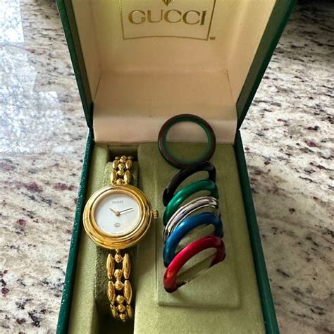 gucci early 90s interchangeable bezel watch|gucci vintage watch changeable bezel.